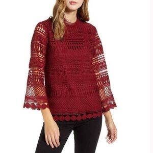 Gibson burgundy lace long sleeve blouse